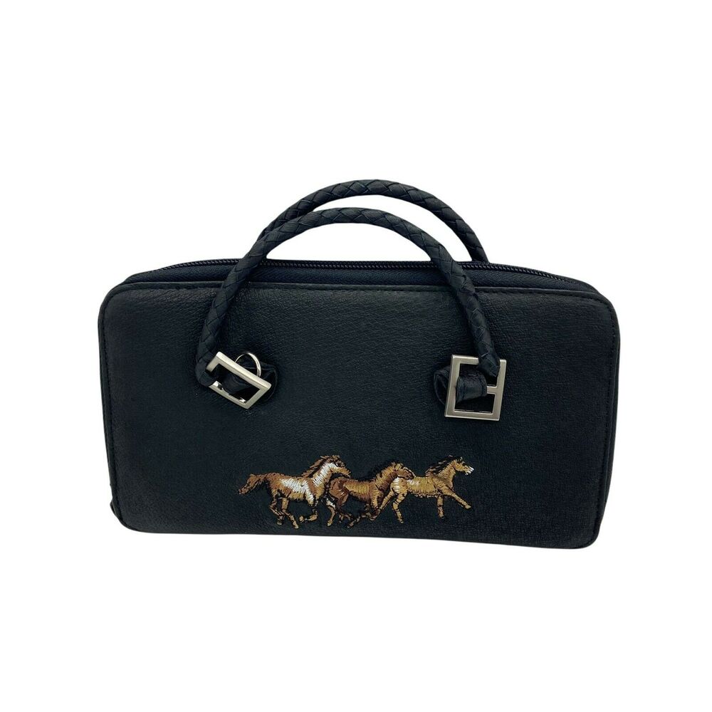 Horse Travel Wallet Purse The Gallery Collection Women's Black Double Handles